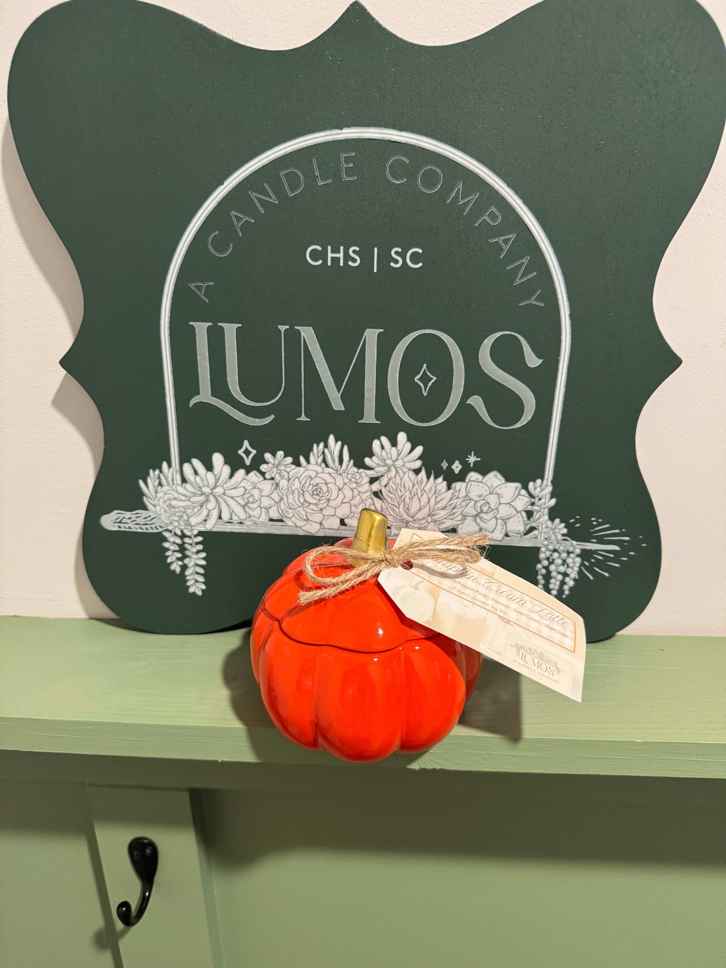 Fall scented candle in orange pumpkin ceramic vessel by LUMOS, limited edition, 7oz, autumn decor