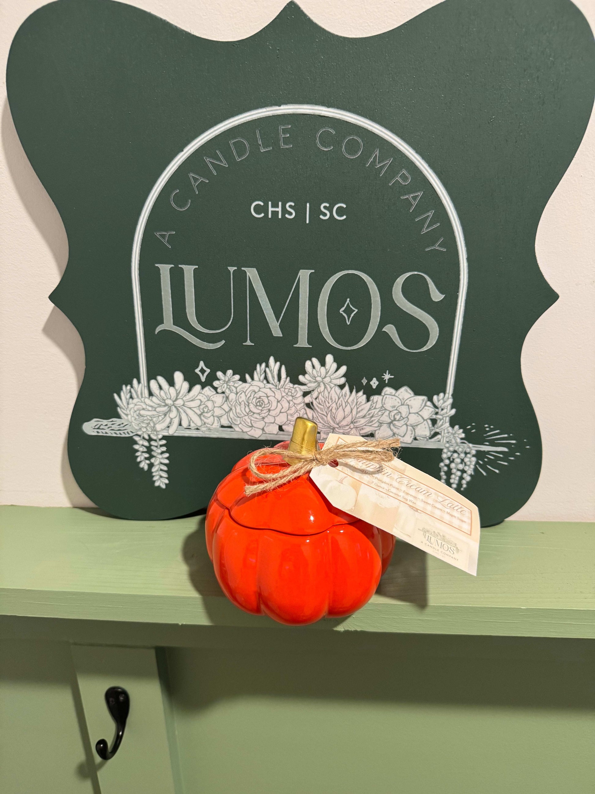 Fall scented candle in orange pumpkin ceramic vessel by LUMOS, limited edition, 7oz, autumn decor