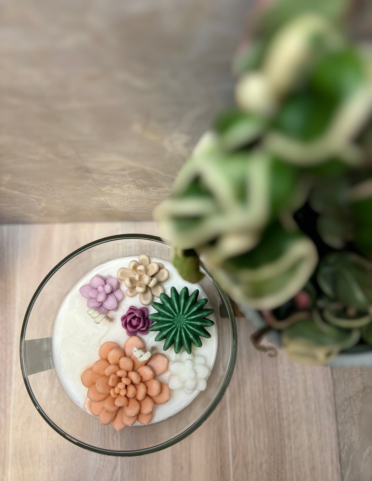 Succulent Flower Garden / Coconut Soy Wax / Handpoured Candle / Plant Lovers / Candle Lovers - Large Glass Bowl