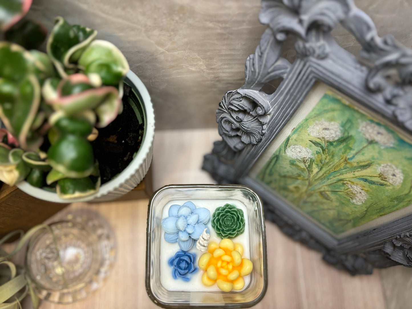 Succulent Terrarium Candle - Medium Square Jar