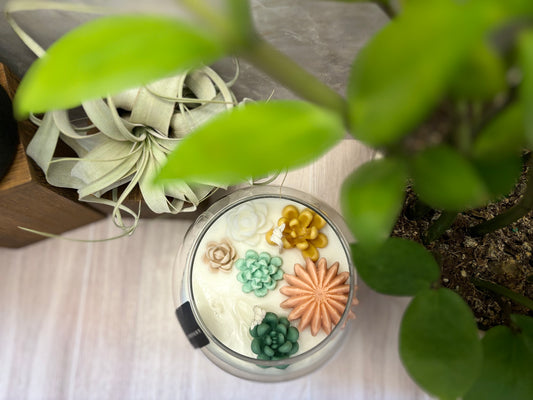 Succulent Flower Garden / Coconut Soy Wax / Hand poured Candle / Plant Lovers / Candle Lovers - Large Globe